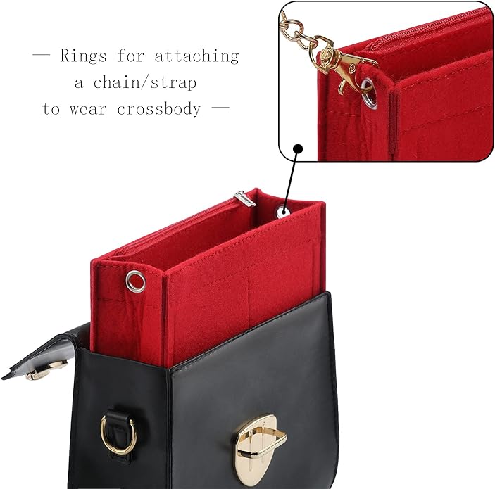 Joqixon Mini Felt Purse Organizer Insert Small Tote Bag organizer with Zipper