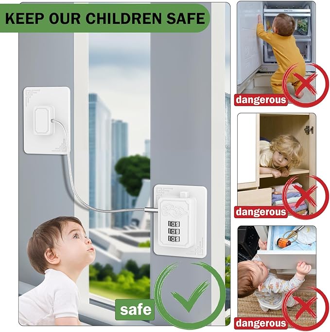Lexng 2 Pack Refrigerator Locks with 3 Digit Code, Easy Install Fridge Lock Combination, Premium Freezer Lock, Child Proof Cabinet Locks for Refrigerators, Drawers, Closets, Windows (White)