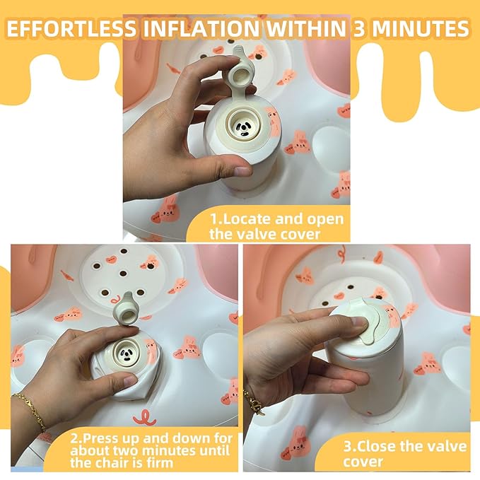 AGITVPS Inflatable Baby Seat for Babies 3-36 Months, Built in Air Pump Baby Chair Sit Me up Floor Seat for Baby, Bumbo Seat for Learning to Sit, Feeding, Camping (Pillar-Love Bunny)