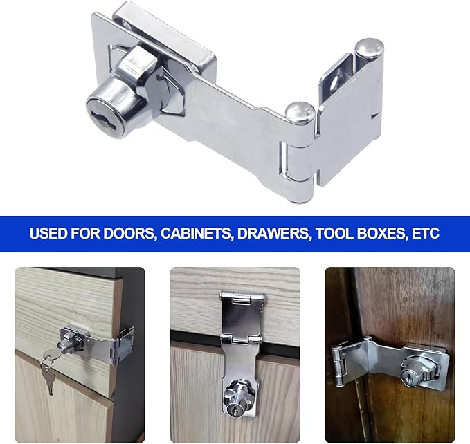 2 Pack Door Lock Hasp Latchs, Collapsible Solid 304 Stainless Steel File Cabinet Lock Desk Drawer Lock, for 90 Degree and 180 Degree Drawers, Dabinets, Doors, Flip Barn Door (Individual Key)