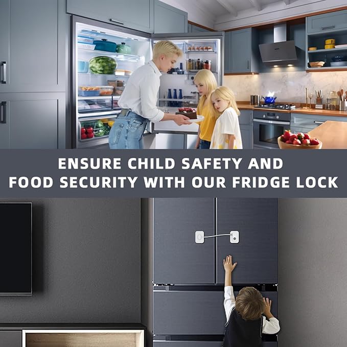 RORMGO Refrigerator Lock 2 Packs, Fridge Lock with Silicone Wire Protection Fridge Locks for Kids Easy to Use and Install Cabinet Locks with Key, White