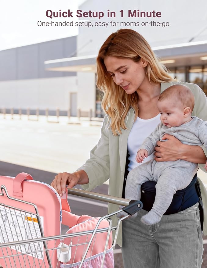Shopping Cart Cover for Baby Girl, High Chair Cover for Restaurant, Padded, Hygienic Grocery Cart Seat Cover & Swing Insert with Safety Harness & Pockets, Machine Washable (Pink)