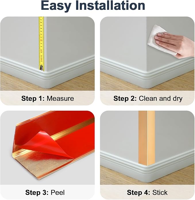 10PCS 48" Metal Corner Protectors, Aluminum Self Adhesive Corner Guards, Metal Wall Edge Protector Strip, Furniture Corner Protectors, Wall Cabinet Baseboard Decoration 48" x 1" (Golden)