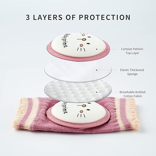 Reidio 2 Pairs Baby Knee Pads for Crawling Breathable Elastic Cotton Crawling Knee Pads Cute Unisex Baby Knee Protector with Sponge Pad for Baby Toddler (Rabbit & Grey)