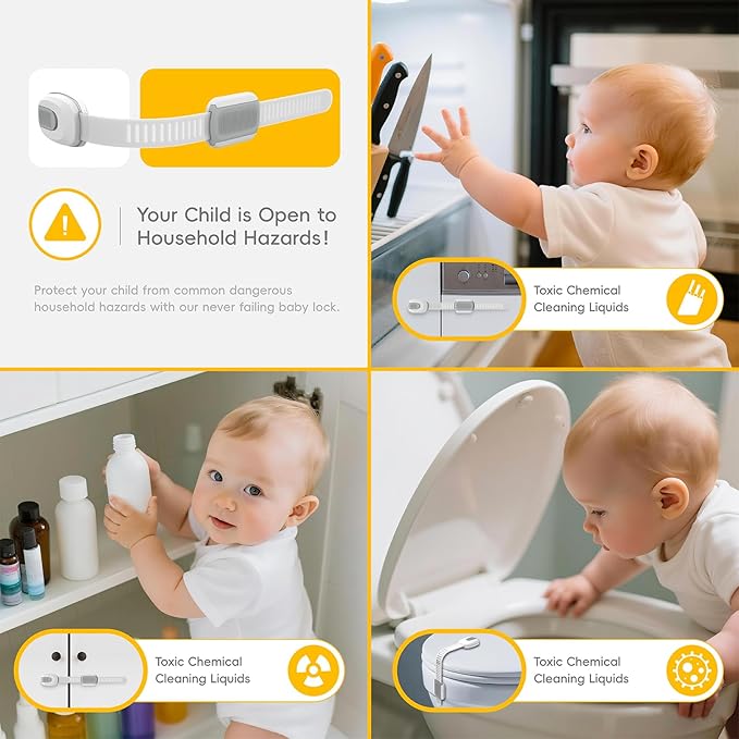 6 Packs Cabinet Locks Baby Proofing, Child Proof Cabinet Locks with 3M Adhesive, No-Drill Child Safety Cabinet Lock, Flexible for Drawer, Door, Fridge, Trashcan, Toilet Seat, Pantry