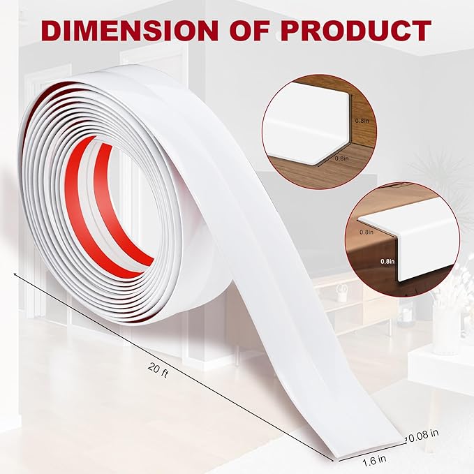 1.6 Inch x 20 Feet Wall Corner Protector Peel and Stick Corner Trim Molding Strip Self Adhesive Wall Edge Protectors Guards for Edge Ceiling, White