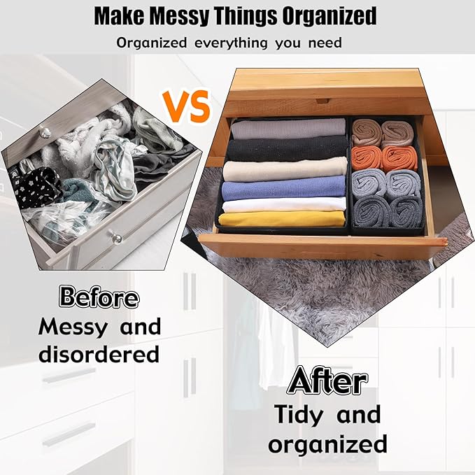 Pomety Black Foldable Underwear Drawer Organizer and Closet Dividers Foldable Cloth Storage Box Drawer Divider Organizer Bins for Clothes, Socks, Bras, Underwear,3 Pack （Black）