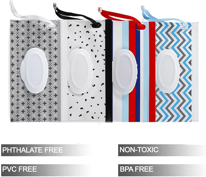PandaEar 4 Pack Baby Wipe Dispenser, Refillable Baby Wipe Holder Bag Portable Wipes Container Reusable Wet Wipe Pouch