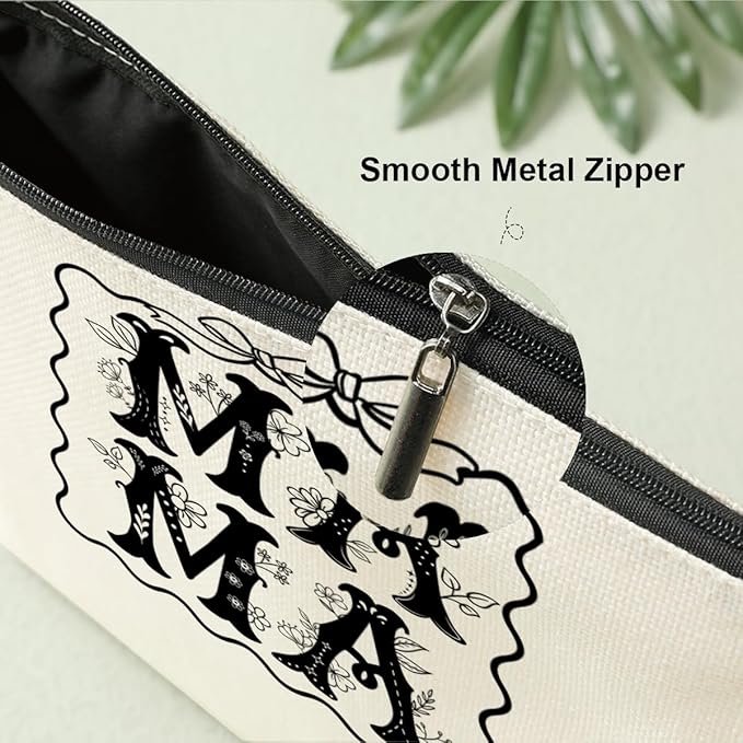 Decohim Mama Makeup Bag，Mothers Day Christmas Retirement Appreciation Birthday Gifts for Mom Mama Mommy Cosmetic Bags, Coquette Bow Wildflowers Zipper Pouch Travel Toiletry Bag Accessories Organizer