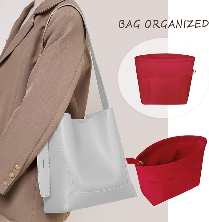 Vercord Purse Insert Organizers for Petite Tote Bag Organizer Insert Inside Handbag Shaper with Zipper Red