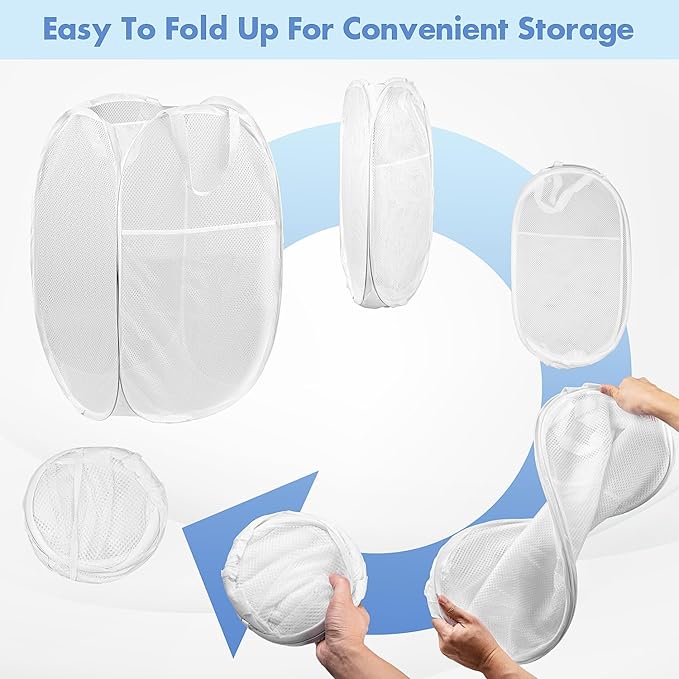 DUCOO Pop Up Laundry Hamper, 70L Collapsible Mesh Laundry Basket with Side Pocket, Foldable Dirty Clothes Hamper with Sturdy Reinforced Handles for Home Dorm Bedroom Travel Bathroom Storage, White