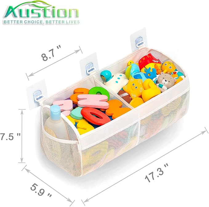 Original Two Compartment Easy-access Mesh Bath Toy Organizer for Bath Tub with Large Openings Quick Drying Cute Toddler Bath Toy Storage Holder for Baby