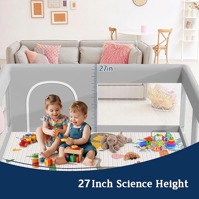 74x50 Inch Baby Playpen with Mat, Playpen with Cute Mat for Babies and Toddlers Play Pen Playards Safety Gate Fence Active Center Indoor