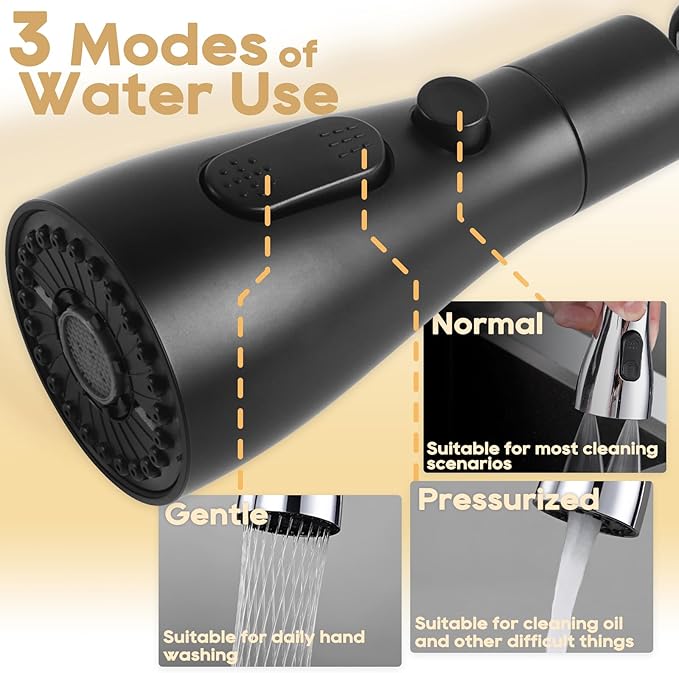 Longing Home 3 Function Sink Faucet Extender, Kitchen Faucet Sprayer Head Replacement, Kitchen Swivel Spray Spout Part Connector,Faucet Sprayer Nozzle, Rotating Robotic Arm Faucet Extension- Black