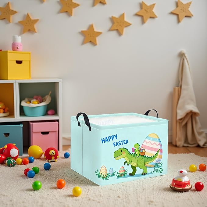 TIBAOLOVER Rectangular Easter Basket for Home Kitchen Baby Girls Basket Cute Storage Bin Organizer Shelf Book Room Decor(Cute Dinosaur)