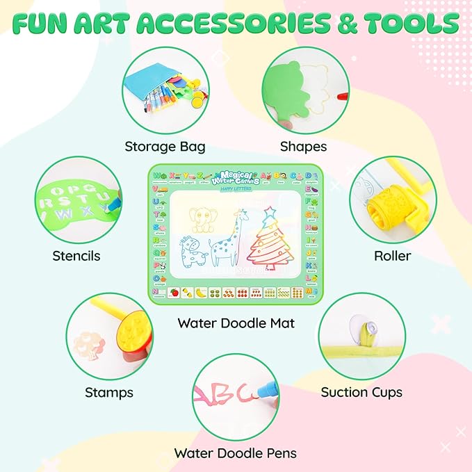 Water Doodle Mat 40 X 32 Iches Mess Free Coloring Magic Drawing Mat Toddlers Educational Kids Toys,Birthday Christmas Gifts for 3 4 5 6 7 8 Years Old Boys Girls