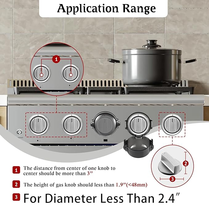 Stove Knob Safety Covers, for Knob Diameter Less Than 2.4", Dual Grip Safety Shield, Press Gas Stove Knob Locks, Creative Oven Lock Knob Covers for Child Safety, Black Color, Pack of 5