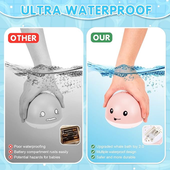 Whale Bath Toy Sprinkler, Light Up Bath Toys for Kids Ages 1-3 Babies 6-12-18 Months, 1 2 3 Year Old Boys Girls Gifts Valentines Toddler Birthday Gifts, Bathtub Fountain Pool Water Table Toys