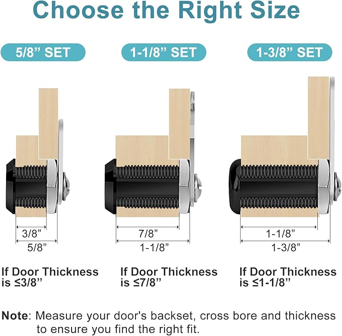 Cabinet Cam Lock Keyed Alike Black Finish, 1-1/8'' Cabinet Locks with Key Secure Files Drawers RV Storage Locks Replacement Set, Zinc Alloy (Black 1-1/8 Inch 2Pcs)