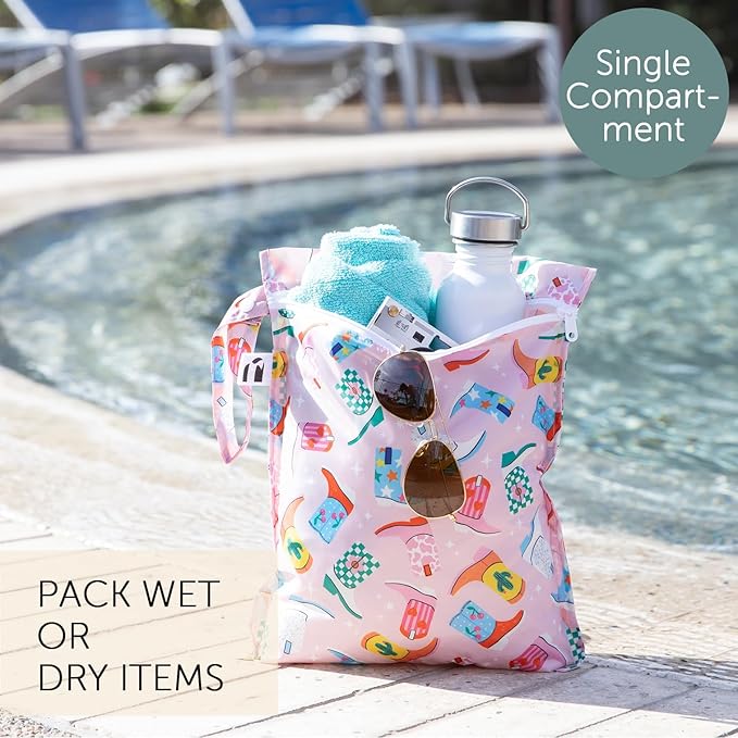 Bumkins Roamio - Waterproof Wet Bag - For Baby, Travel, Swim Suit, Cloth Diapers, Pump Parts, Pool, Gym, Toiletry, Strap to Stroller - Reusable & Easy to Clean - 2pk Cowgirl Boots