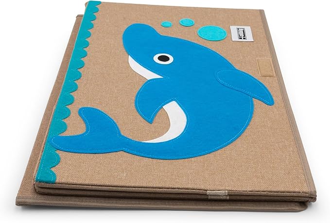 HYGGE + Animial Toy Storage Bin with Lid 20.8" x 13" x 13" Durable fabric & lightweight design. Great for storing toys, books, linens, games, clothing, baby products & more! (Dolphin)