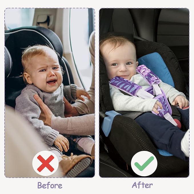WINGHENLEE Baby Car Seat Strap Pads Suit, 3 Pieces Soft Car Seat Strap Shoulder Covers for Baby Infant Toddler, Double-Sided Car Seat Belt Covers for Stroller, Pushchair, Baby Swing, Purple Floral