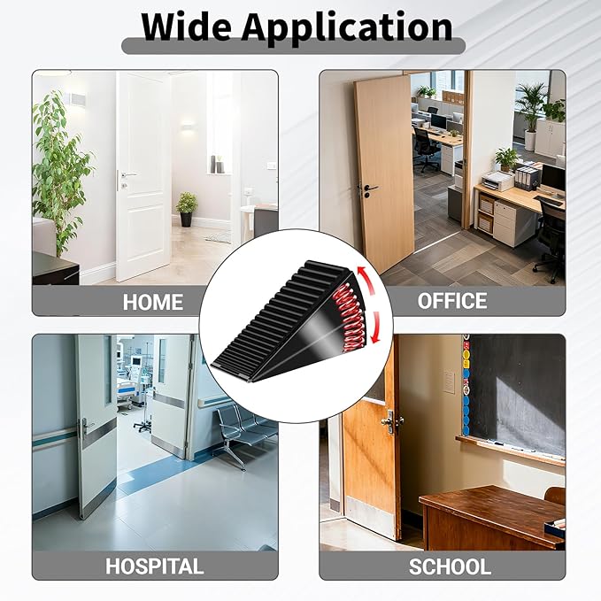 ZDZQJIA Heavy Duty Door Stoppers for Bottom of Door - Adjustable Spring Large Door Stop Wedge, Anti-Slip Rubber Grip,3" High Metal Doorstop Suits Carpet,Tile,Commercial,Home-Black1Pc+1 Wall Protector