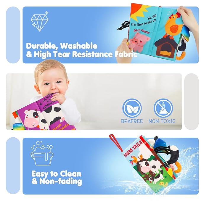 beiens Fabric Book for Baby, Baby Books 0 to 3 Years Touch, My Little Interactive Activity Book, Educational Toy for Children Gift Idea from Birth, Soft Crinkle Book with Animals