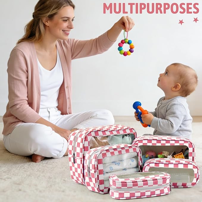 YOPCDJ 5PCS Diaper Bag Organizer Pouch Set, TSA Approved Toiletry Bag, Clear Waterproof TPU Makeup Bag Set Travel Organizer Bags for Women and Kids