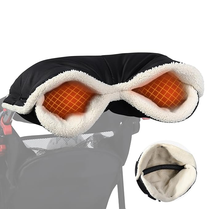 Orzbow Winter Stroller Gloves, Waterproof Mittens for Cold Weather With Berber Fleece, Universal Anti-freeze Hand Muffs, Easily Attaches to Stroller, for Parents and Caregivers, Cozy & Warm, Black