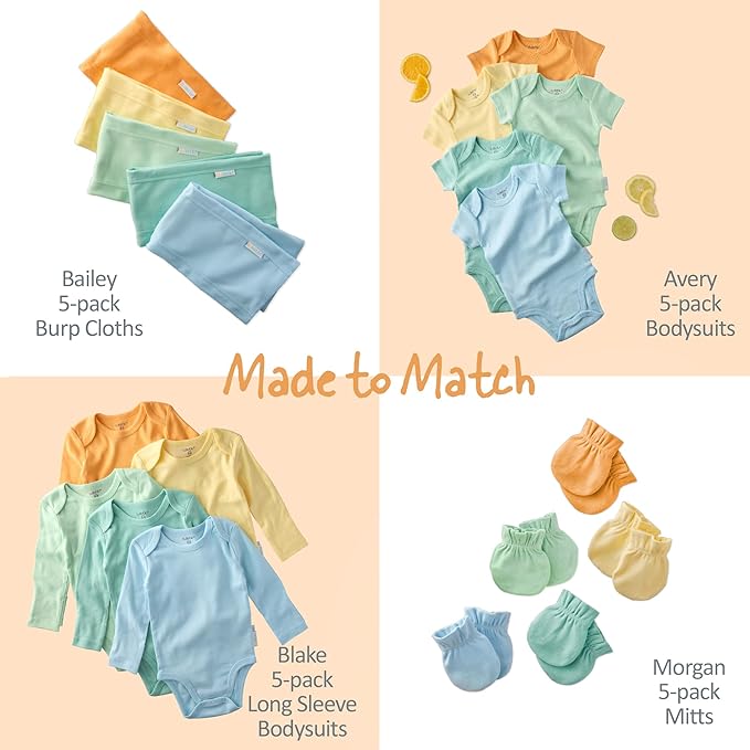 Butterblu Bailey 5-Pack Burp Cloths 100% Organic Cotton Knit for Newborn & Baby Boys & Girls, Sunny, One Size
