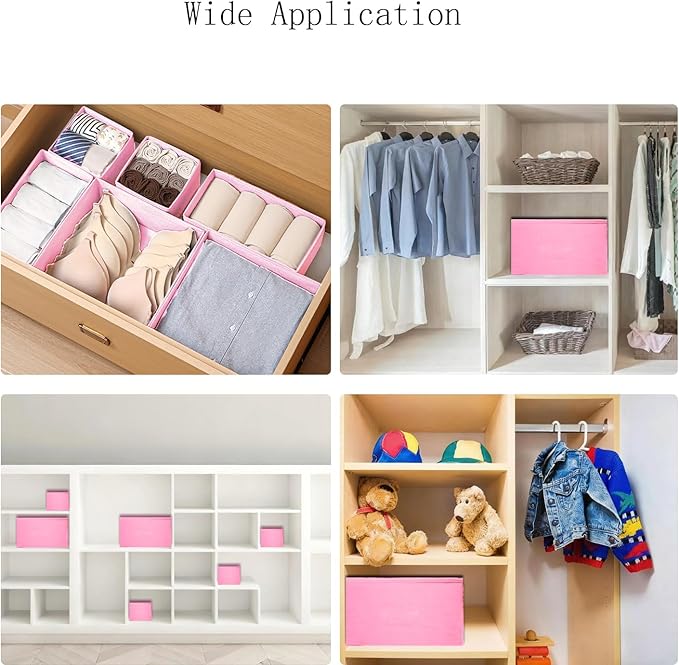 COSDACE Drawer Organizer,12Pcs Dresser Drawer Organizers Foldable Closet Organization and Storage Dividers for Underwear, Sock, Baby Closet Organizer(Pink)
