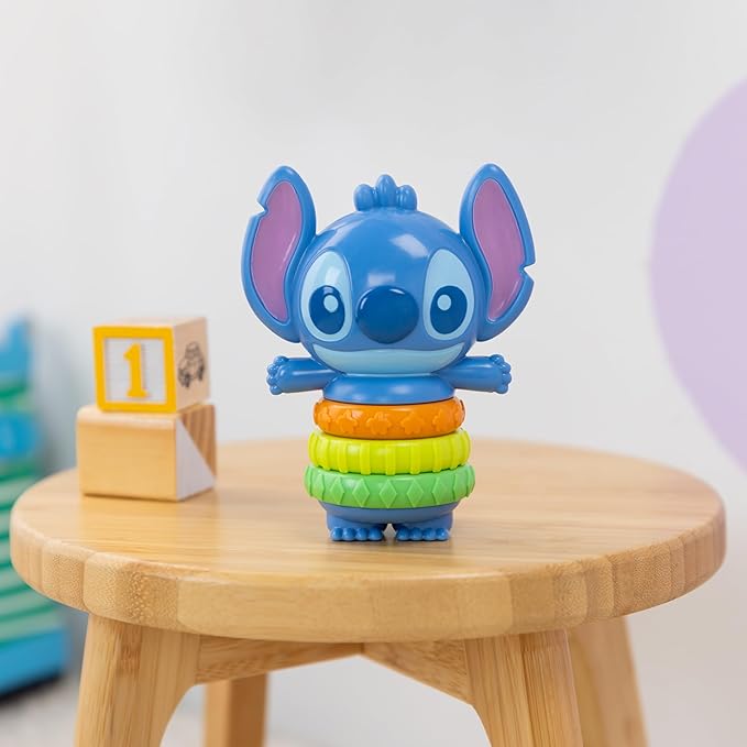 Bright Starts Disney Baby Stitch Twist-a-Stitch Fidget Toy with Textured Rings and Rattle Beads, On The Go Toy for Newborns & Up