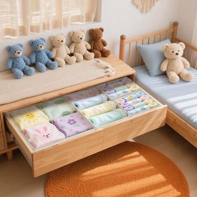 Dorisun Drawer Organizer Clothes - Dresser Organizer for Baby Clothes, Underwear, Sock - Nursery Organization - Foldable Closet Organizatio Dividers for Bra, Belt, Tie (Beige, 8 Pack)