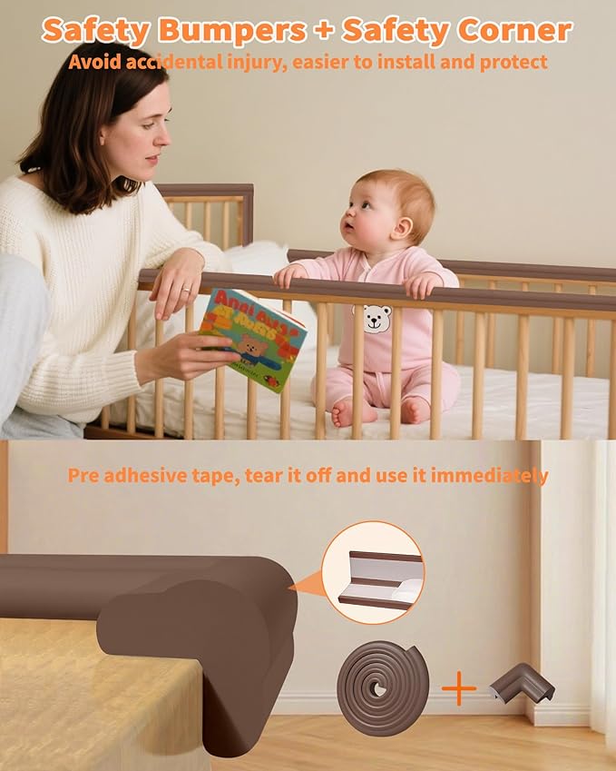 QYV Edge Corner Protector Baby Proofing, 6.56FT 0.6'' Thicken L-Shape Furniture Fireplace Safety Bumper Guard with 6 Corners, Pre-Taped, Soft NBR Rubber Foam, Table Edge Protector for Baby (Coffee)