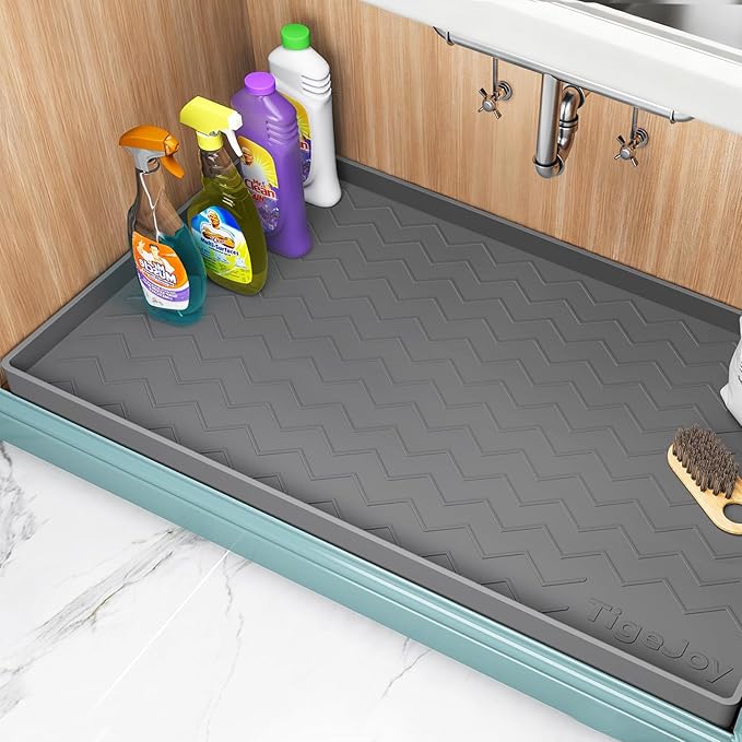 TigeJoy 37" x 22" Under Sink Mats for Kitchen Waterproof, Leak-Proof Silicone Mat Sink Protector and Cabinet Liner, Kitchen Essentials Organizer and Storage, Boot or Shoe Tray, Pet Feeding Mat