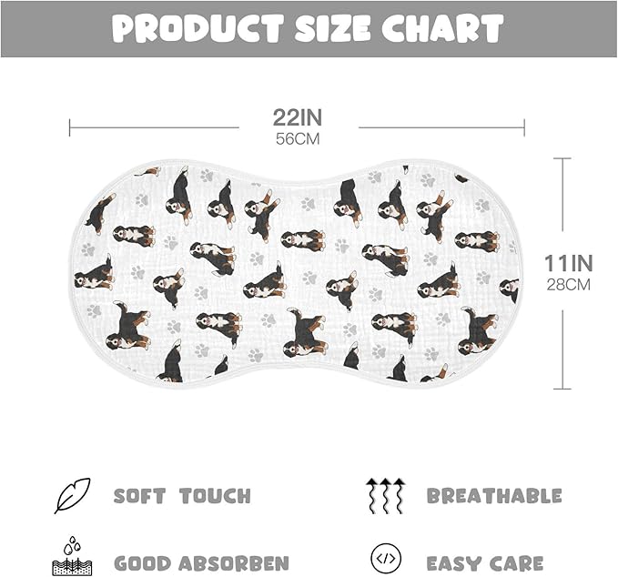 Qinllo 4 Pack Muslin Burp Cloths Bernedoodle Dogs White Cotton Baby Burp Cloths Ultra Absorbent and Soft Burping Cloth for Newborn Must Haves 22x11 Inch
