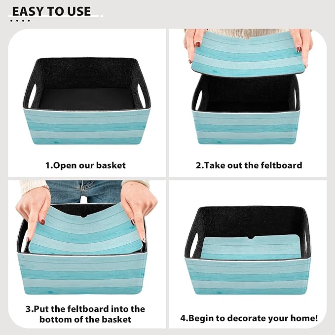 Kcldeci Teal Turquoise Green Wood Storage Bins Baskets for Organizing 2Pack, Wood Wooden Board Farm Sturdy Storage Basket Foldable Storage Baskets for Shelves Closet Nursery Toy
