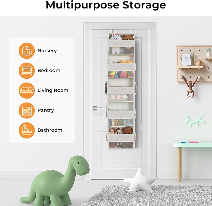 GRANNY SAYS Over The Door Organizer, 5-Shelf Behind The Door Storage with 8 Pockets and Clear Window, Anti Tilt 45lb Large Capacity Hanging Storage for Bedroom, Stuffed Animal, Beige, 2 Pack