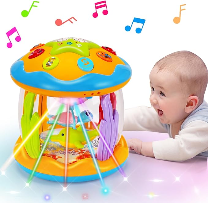 Baby Toys 0-6 Months Ocean Rotating Projector Musical Light Up Tummy Time Toys for Infants 0-3 4 5 6 7 8 9 Months Baby Aquarium Crawling Toys 6-12 Month Boys Girls 1 2 Year Old Birthday Newborn Gifts