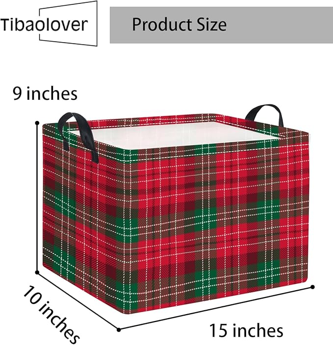 TIBAOLOVER Rectangular Christmas Basket Trick or Treat Spooky Boo Basket with Handles for Women Girls Cute Storage Bin Organizer(Christmas Check)