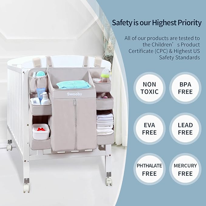 Sweeby Diaper Organizer for Changing Table and Crib - Nursery Diaper Stacker Hanging Caddy for Baby Essentials