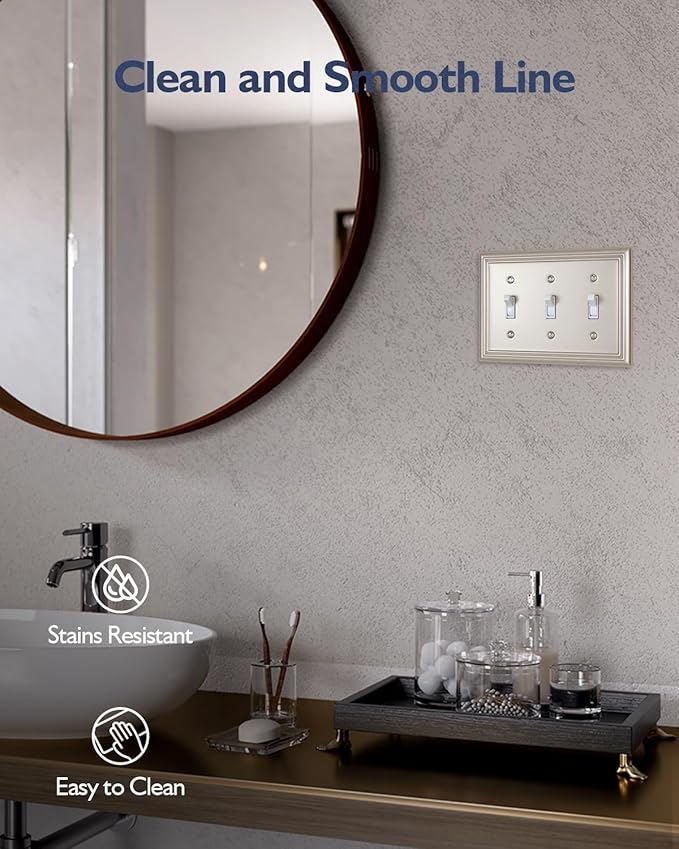 2-Pack Light Switch Cover, Satin Nickel Triple Toggle Wall Plate, Metal Switch Plate Cover, Midsize, A031 Series