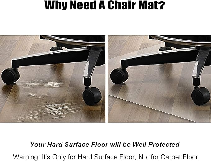 Azadx Office Chair Mat for Hardwood Floor, 63"x51" Clear Desk Chair Mat for Hardwood Floor Large Protector Floors Mats for Office Chairs, Easy Glide Rolling Plastic Floors Mats for Home Offices