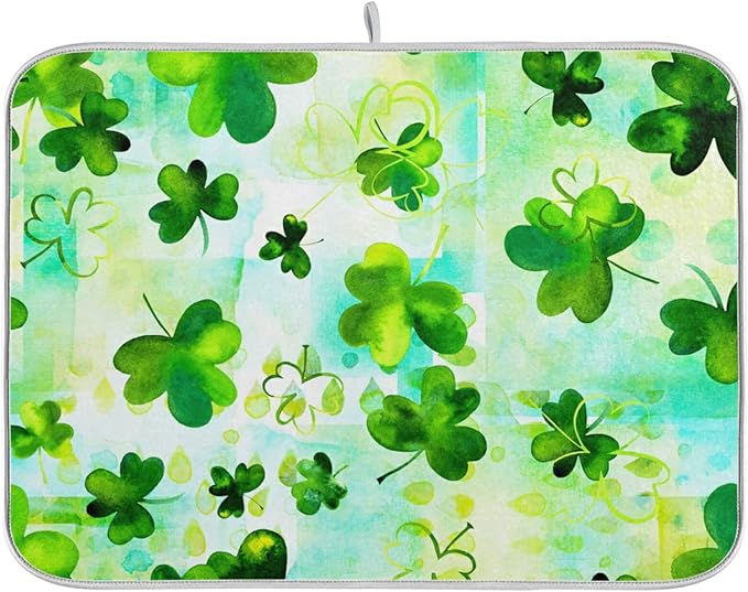 Absorbent Dish Drying Mat for Kitchen Counter - Clover Clover Microfiber Drying Pad, Reversible Drainer Mats for Countertop, Large 18" x 24"