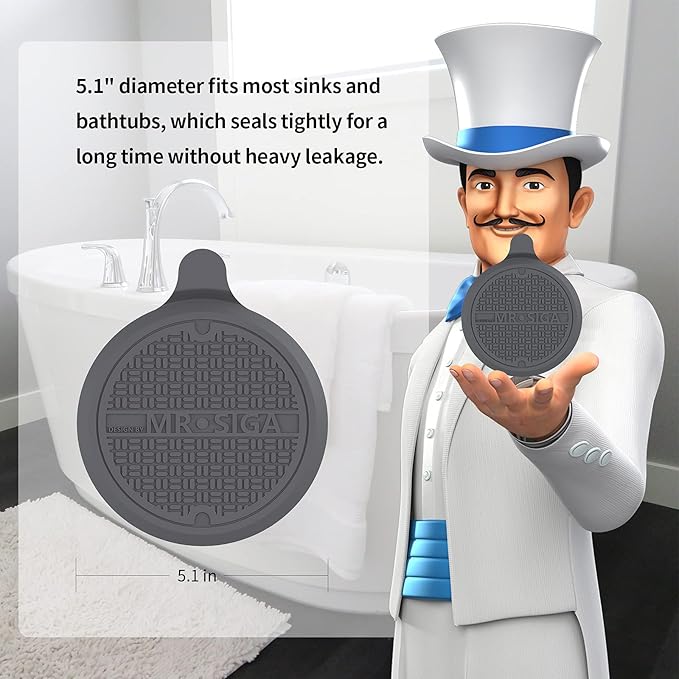 MR.SIGA Silicone Bathtub Stopper, Drain Stopper for Shower, Sink, 5.1" Diameter, Grey, 3 Pack