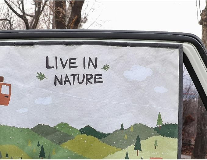 BEBEDECO Magnetic Car Sun Shade Curtain for Side Window – Sun Blocker and UV Protector for Baby, Kids, and Pets – Universal Fit with Built-in Magnets for Steel-Framed Door (Bebe Forest)