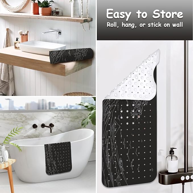 Non Slip Bathtub Mat, Flower Bath Mat for Tub, Extra Long Bathtub Mat Shower Mat with Suction Cups and Drain Holes for Elderly Kids Toddler Baby 40 X 16 Inch