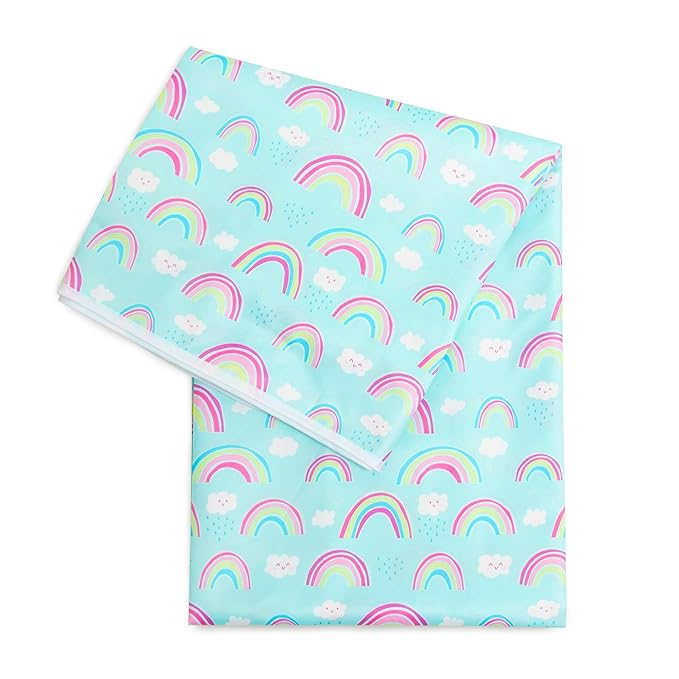 Bumkins Baby Splat Mat - Under High Chair Mess Mat for Kids, Waterproof Reusable Fabric, Arts & Crafts, Playtime, 42inx42in, Rainbow Blue