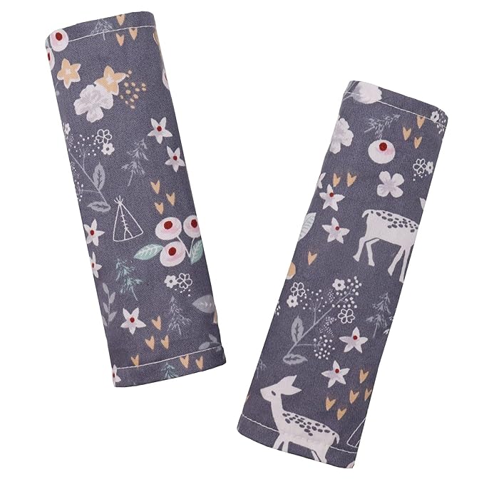 DILIMI Baby Car Seat Neck Cover, 2Pcs Carseat Belt Cover Pad, Shoulder Strap Protectors, Seat Belt Covers Cushion for Boy Girl (Grey Flower Deer)